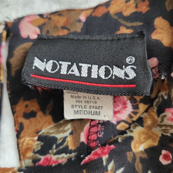Vintage 90s Notations Black Floral Blouse Semi Sheer Stripes Short Sleeve Medium - Picture 11 of 16